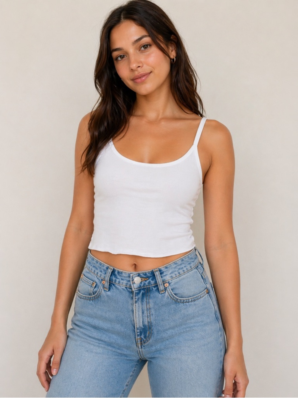 💖5 for $25💖 Forever 21 White Cropped Tank Top Size Medium Minimal Basic Cami